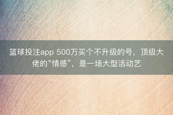 篮球投注app 500万买个不升级的号，顶级大佬的“情感”，是一场大型活动艺
